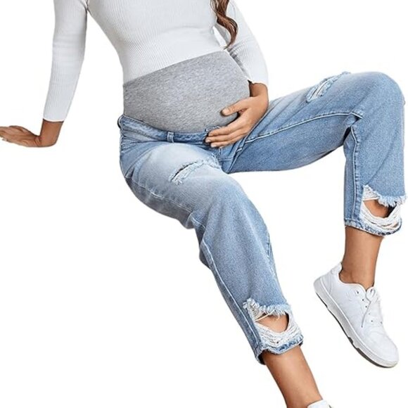 SHEIN Distressed Maternity Boyfriend Jeans - Lightwash, Sz S/4 - Picture 15 of 15